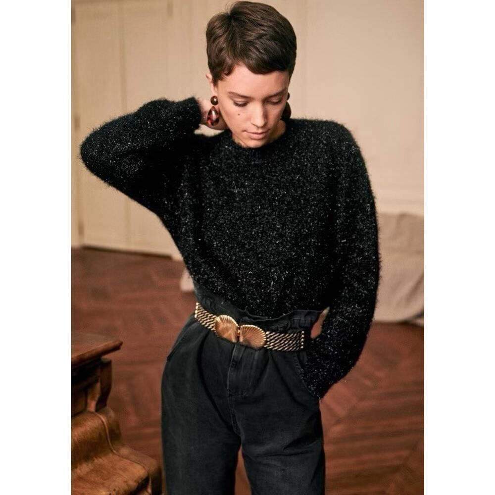 Sézane Zephir Jumper Black Fluffy Alpaca Mohair Blend Sweater Made in Italy M